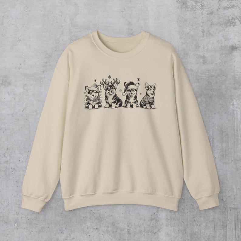 Corgi Christmas Sweatshirt, Corgi Gifts, Dog Xmas Crewneck, Vintage style Corgi Dog Mom Sweater Gift, Holiday dog lover gift, Corgi dad Sand