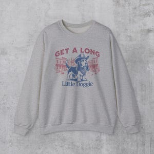 Basset hound Sweatshirt, Basset Hound Gifts, Western aesthetic Basset Hound Sweatshirt, Cowboy Dog Crewneck, Get A Long Little Doggie Sport Grey