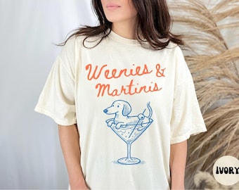 Weenies and Martinis, Comfort Colors Shirt, Funny Dachshund Cocktail Tee, Handdrawn style Dog Lover Shirt, Wiener Dog Graphic, Doodle shirt
