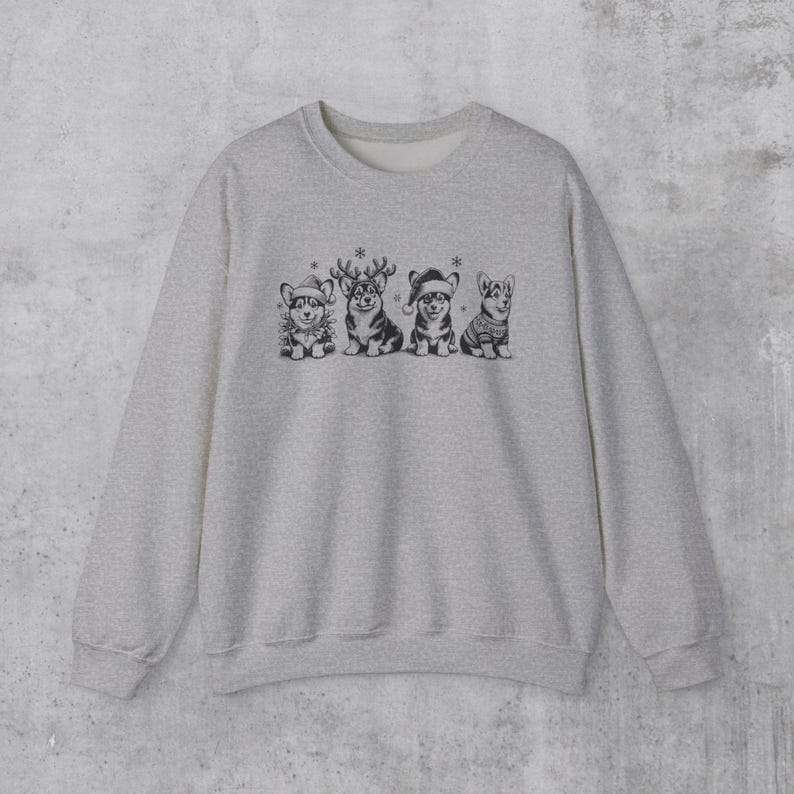 Corgi Christmas Sweatshirt, Corgi Gifts, Dog Xmas Crewneck, Vintage style Corgi Dog Mom Sweater Gift, Holiday dog lover gift, Corgi dad Sport Grey