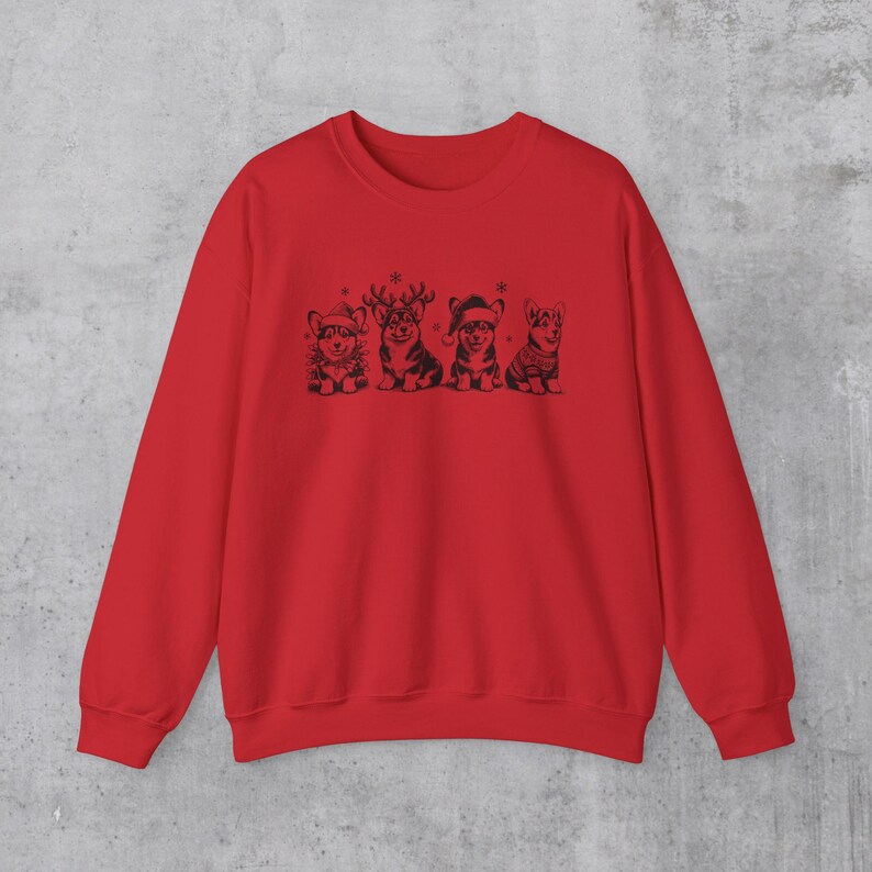 Corgi Christmas Sweatshirt, Corgi Gifts, Dog Xmas Crewneck, Vintage style Corgi Dog Mom Sweater Gift, Holiday dog lover gift, Corgi dad Red
