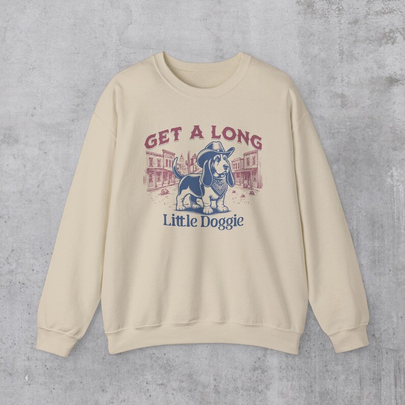 Basset hound Sweatshirt, Basset Hound Gifts, Western aesthetic Basset Hound Sweatshirt, Cowboy Dog Crewneck, Get A Long Little Doggie Sand