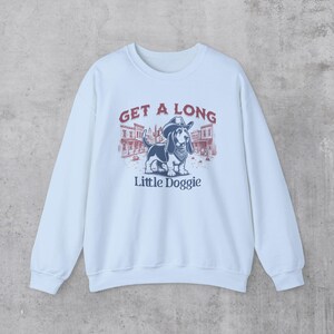 Basset hound Sweatshirt, Basset Hound Gifts, Western aesthetic Basset Hound Sweatshirt, Cowboy Dog Crewneck, Get A Long Little Doggie Light Blue