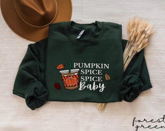 Felpa con ricamo Pumpkin Spice Latte: comoda felpa girocollo autunnale