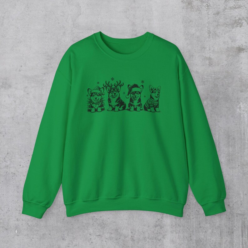 Corgi Christmas Sweatshirt, Corgi Gifts, Dog Xmas Crewneck, Vintage style Corgi Dog Mom Sweater Gift, Holiday dog lover gift, Corgi dad Irish Green