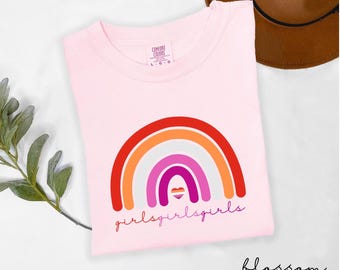 Lesbian Pride Shirt Comfort Colors, Pride parade t-shirt, Cute LGBTQ Gift, Rainbow lesbian flag sweatshirt, Girls girls girls