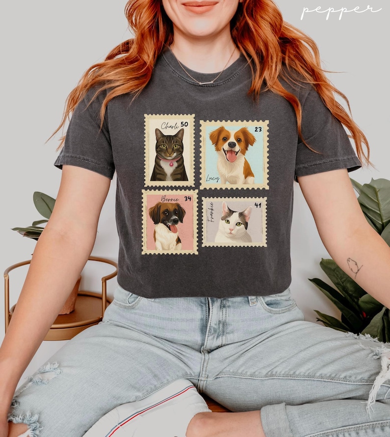 Benutzerdefinierte Haustier Porträt Stempel Shirt, Komfort Farben Shirt, personalisierte Hund Katze Shirt, Haustier-Liebhaber-Geschenk, Haustier-Memorial Sweatshirt, Erinnerung Bild 3