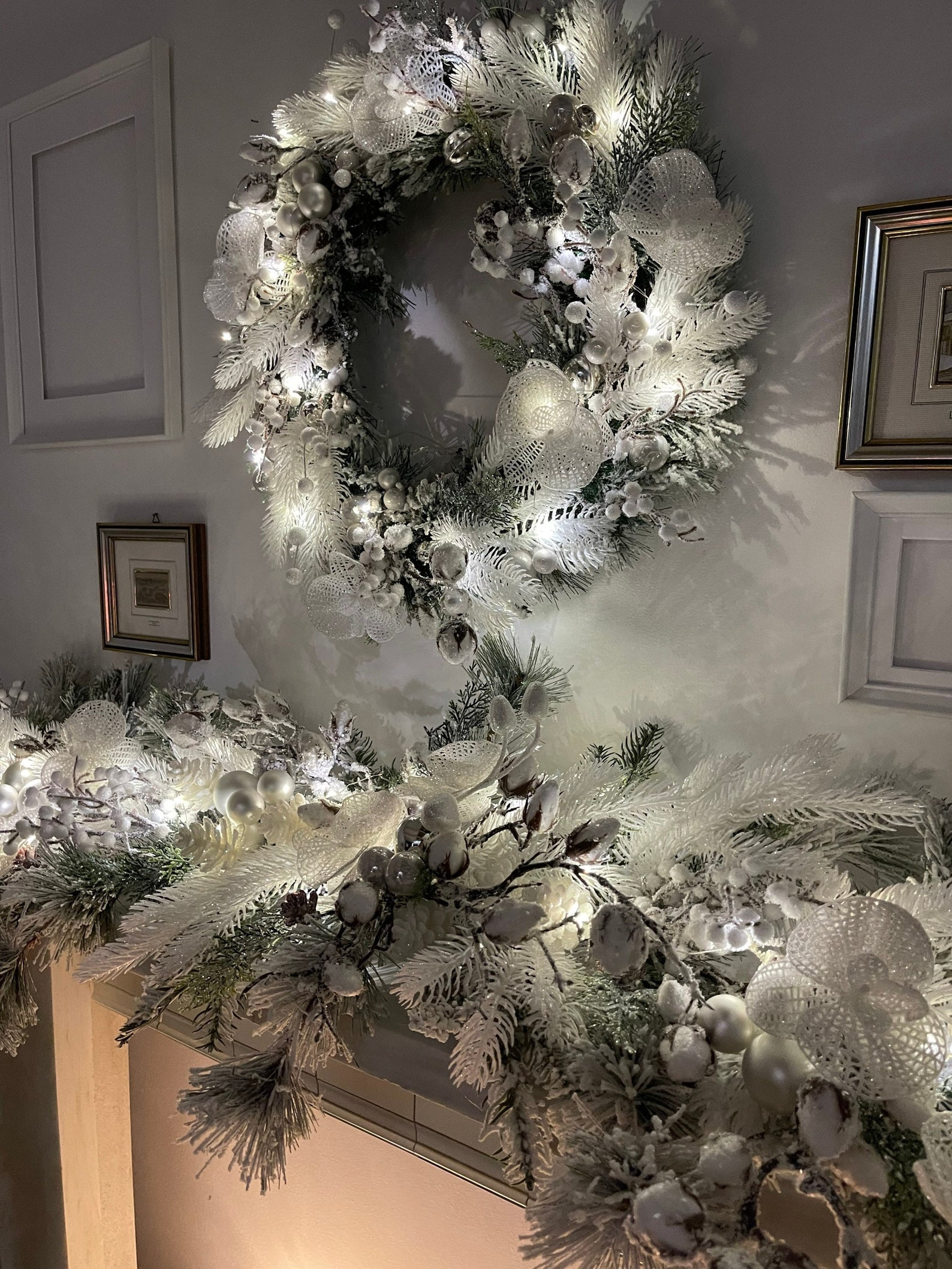 White Christmas Wreath With Led Lights Artificial Wreath Etsy