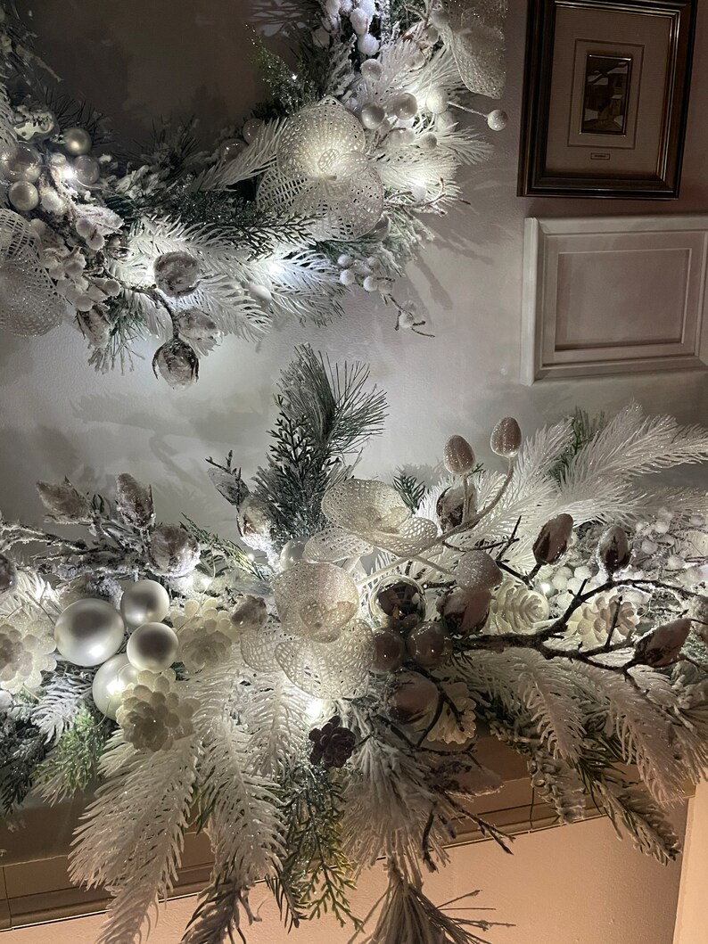 White Christmas Wreath With Led Lights Artificial Wreath Etsy