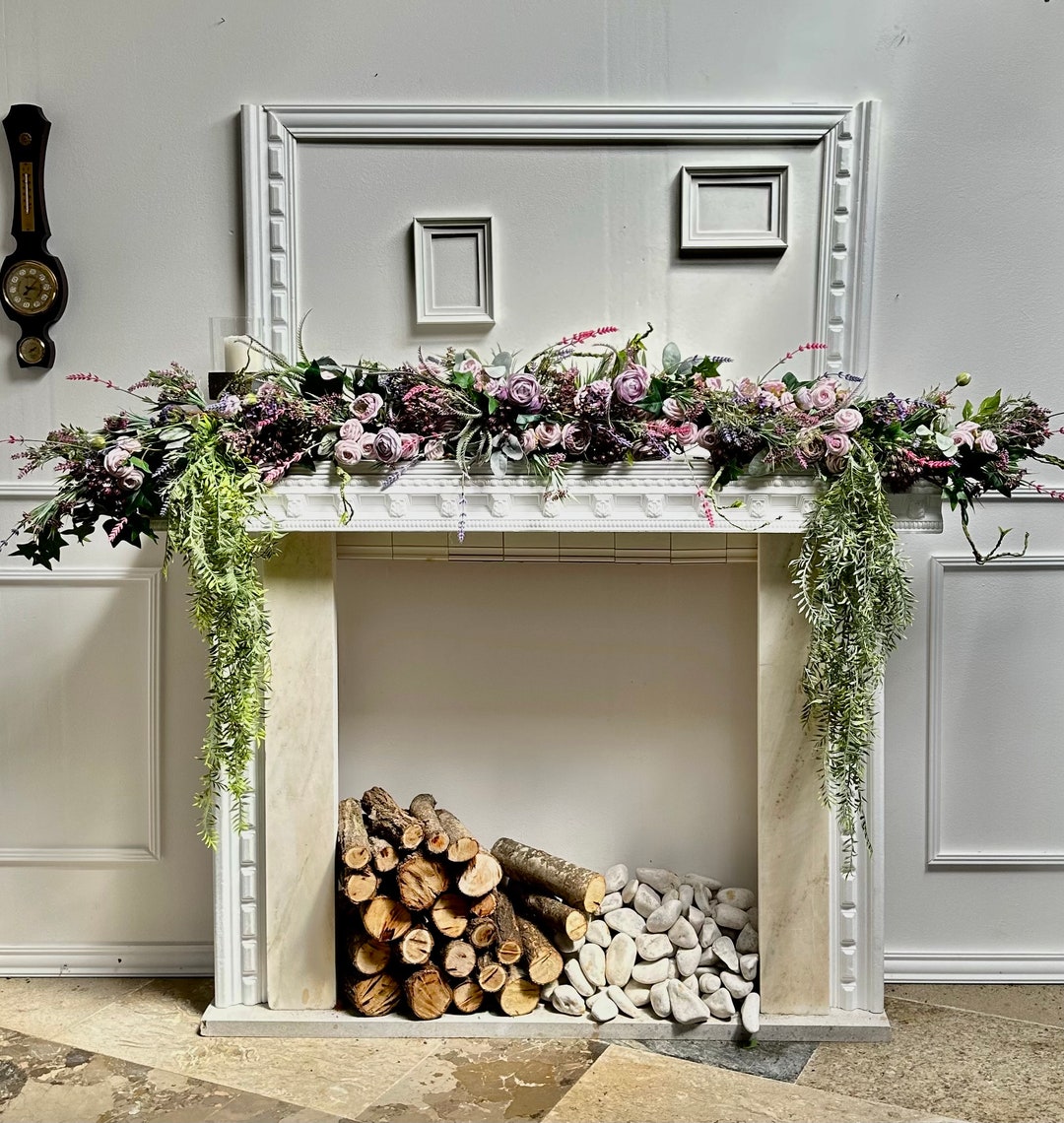 Fake Felt Plants Artificial Garland Flowers, Lilac Purple Mantel