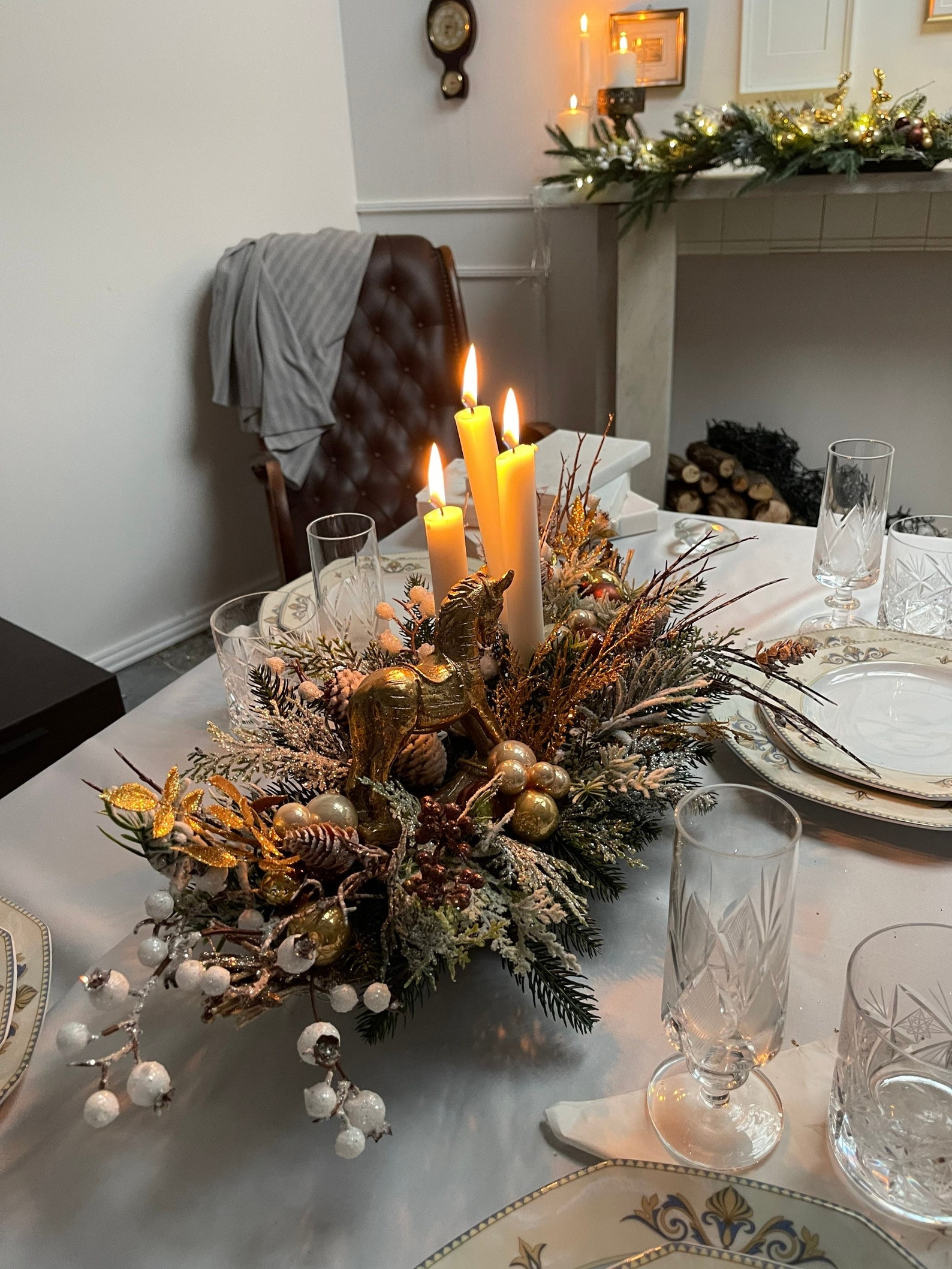 Gold Christmas Table Centerpiece Long Xmas Flower Arrangement Etsy