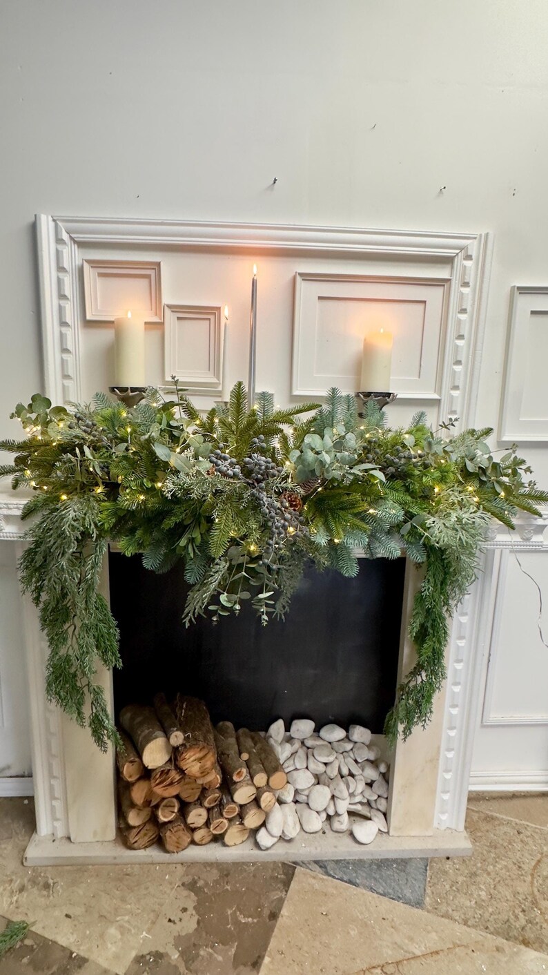 Christmas Fireplace Garland in Green Fireplace Decor Holiday Garland