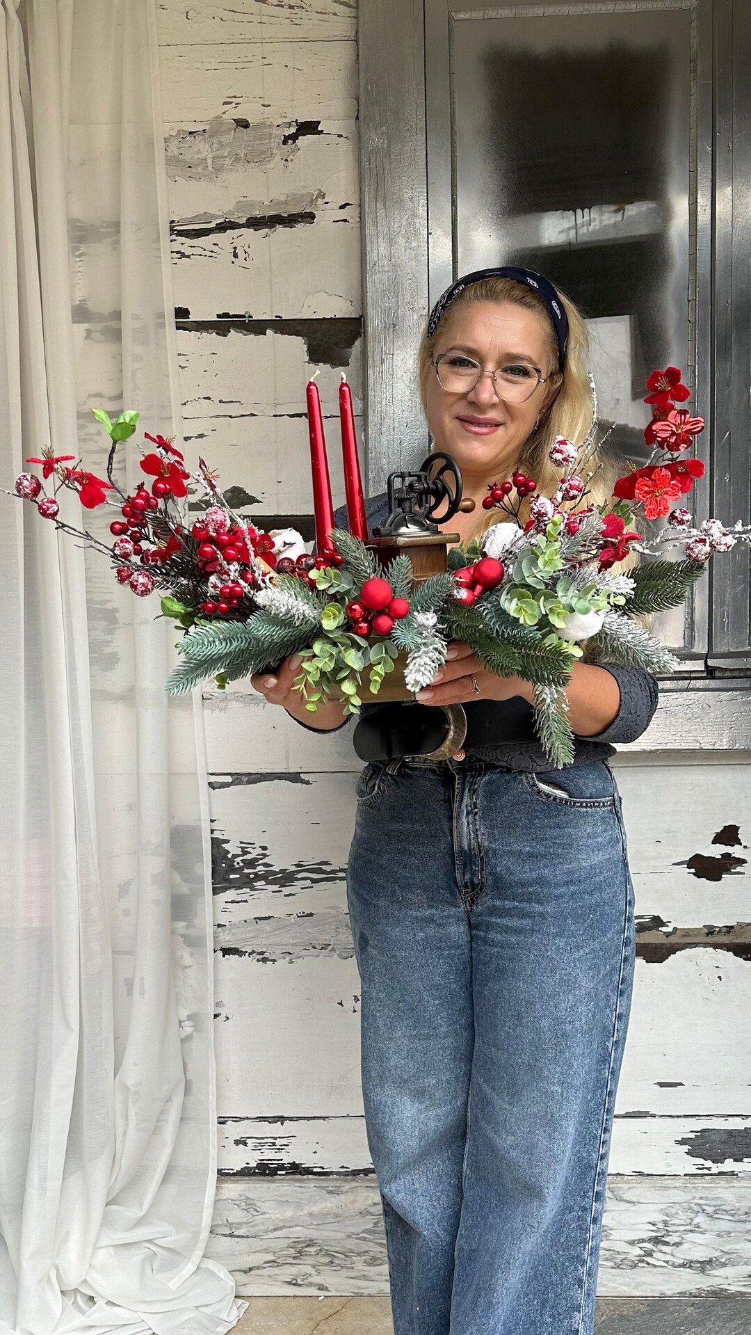 Red Christmas Table Centerpiece Long Advent Xmas Decor With Etsy