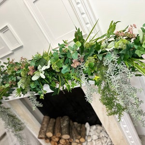 fake plants  greenery fireplace garland, Evergreen fake flower mantel garland decor, Mantelpiece all year long centerpiece wedding table