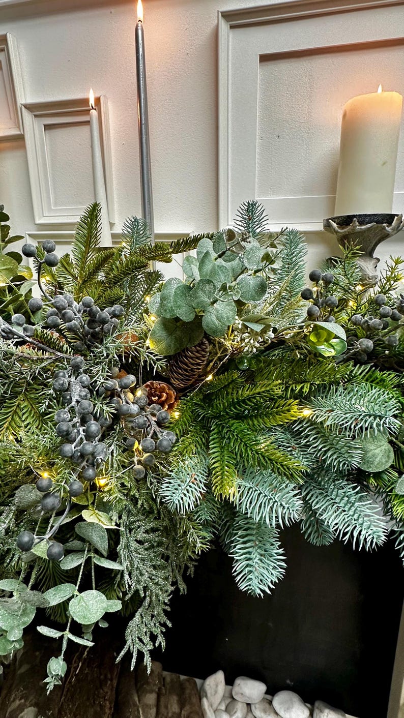 Christmas Fireplace Garland in Green Fireplace Decor Holiday Garland