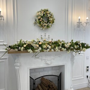 Spring Summer Fireplace Long Green Garland Flower Roses Beige Garland ...