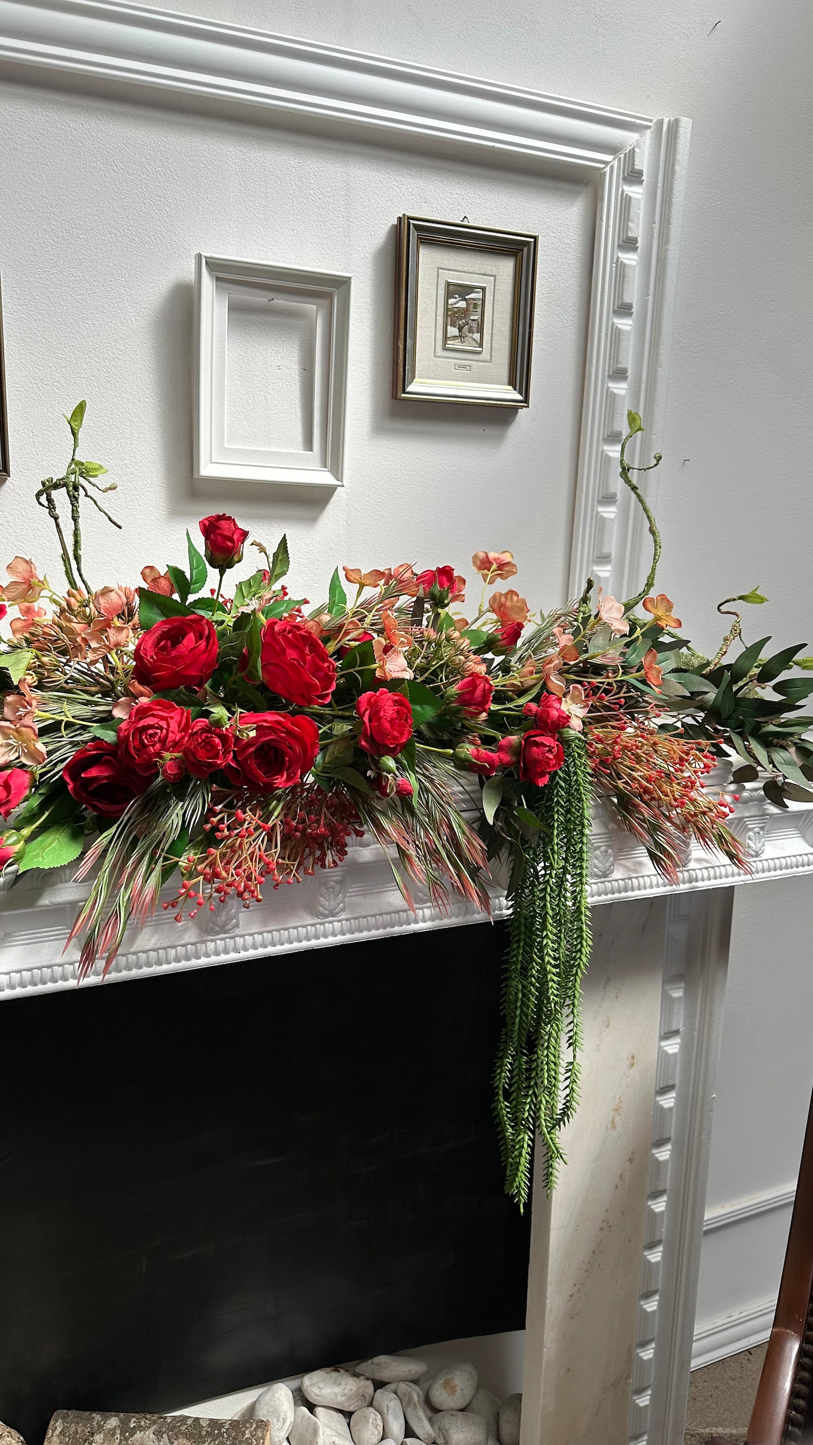 Flower Fireplace Garland With Red Roses Home, Wedding Long Mantel Decor