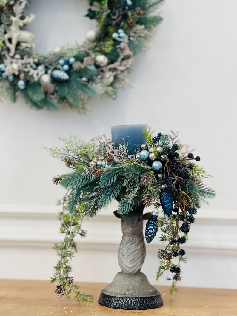 Christmas Centerpiece With Candle Christmas Blue Table Decorations