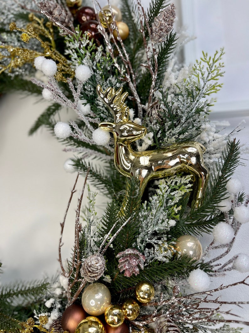 Big Golden Christmas Wreath Front Door Huge Christmas Wreath Etsy