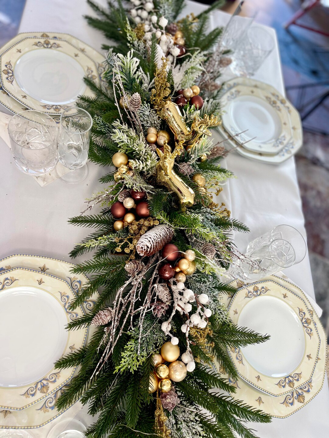 Long Gold Christmas Table Centerpiece With Led Lights Winter Etsy
