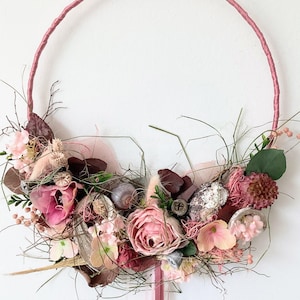 Window hanger door wreath all year round 35 cm handmade summer autumn time all year round dried flowers durable decorative ring pink pink &quot;AKZENTE&quot;