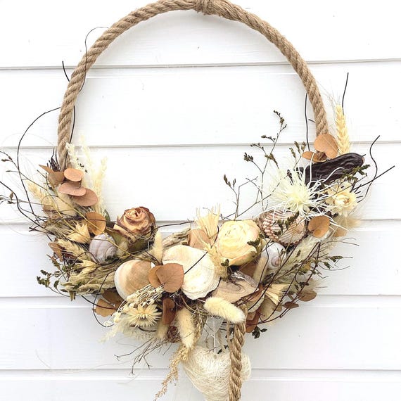 Türkranz/Fensterkranz Fensterhänger aus Sisal ganzjährig Herbst mit Sisalherz ca. 35-40 cm Trockenblumen Boho „“REIZEND“