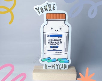Clindamycin Antibiotic Pun Die Cut Vinyl Sticker - Pharmacy Puns - Gifts for Doctors Med Students Nurses Pharmacists - Waterproof