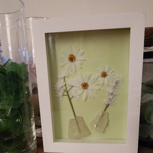 Beach glass floral and heart framed pictures