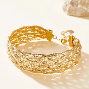 18K Gold Braided Bracelet Interwoven Wide Wrap Bracelet 750 Gold