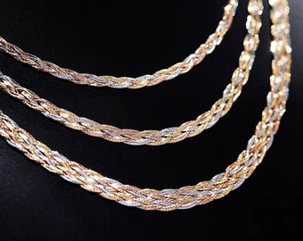 18K Tricolor Gold Braided Necklace 18K Gold White Gold Rose Gold Interwoven Necklace Weave Style Etsy