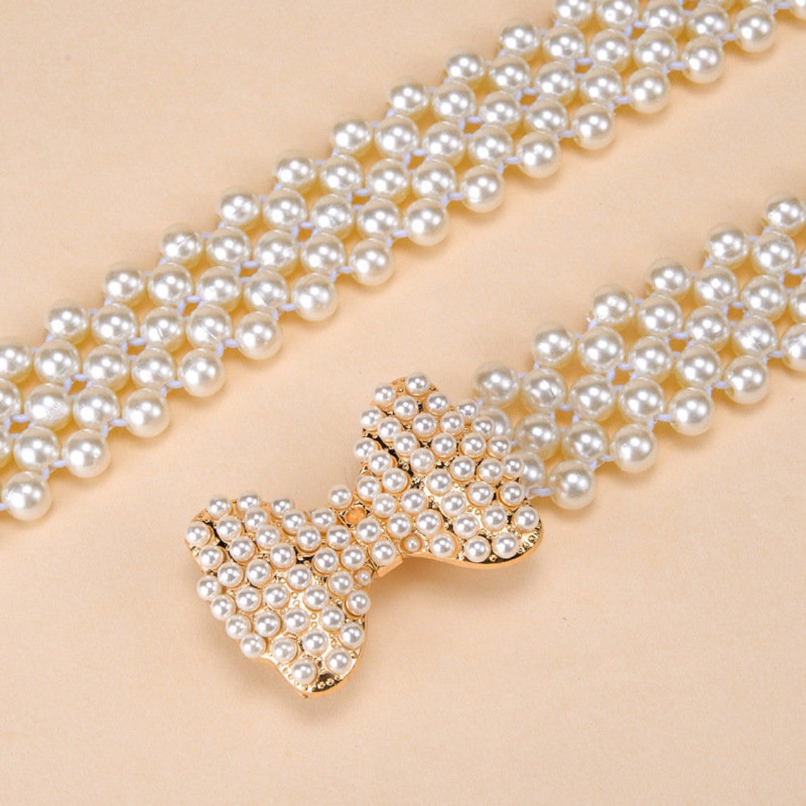 Pearl belt womens Thin pearl beltchain BeltSweet knotted Etsy