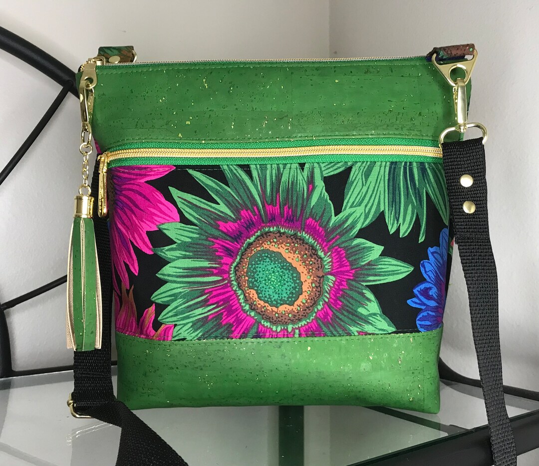 Green Cork & Cotton Crossbody Bag Sling Bag Cork Crossbody Bag Cork