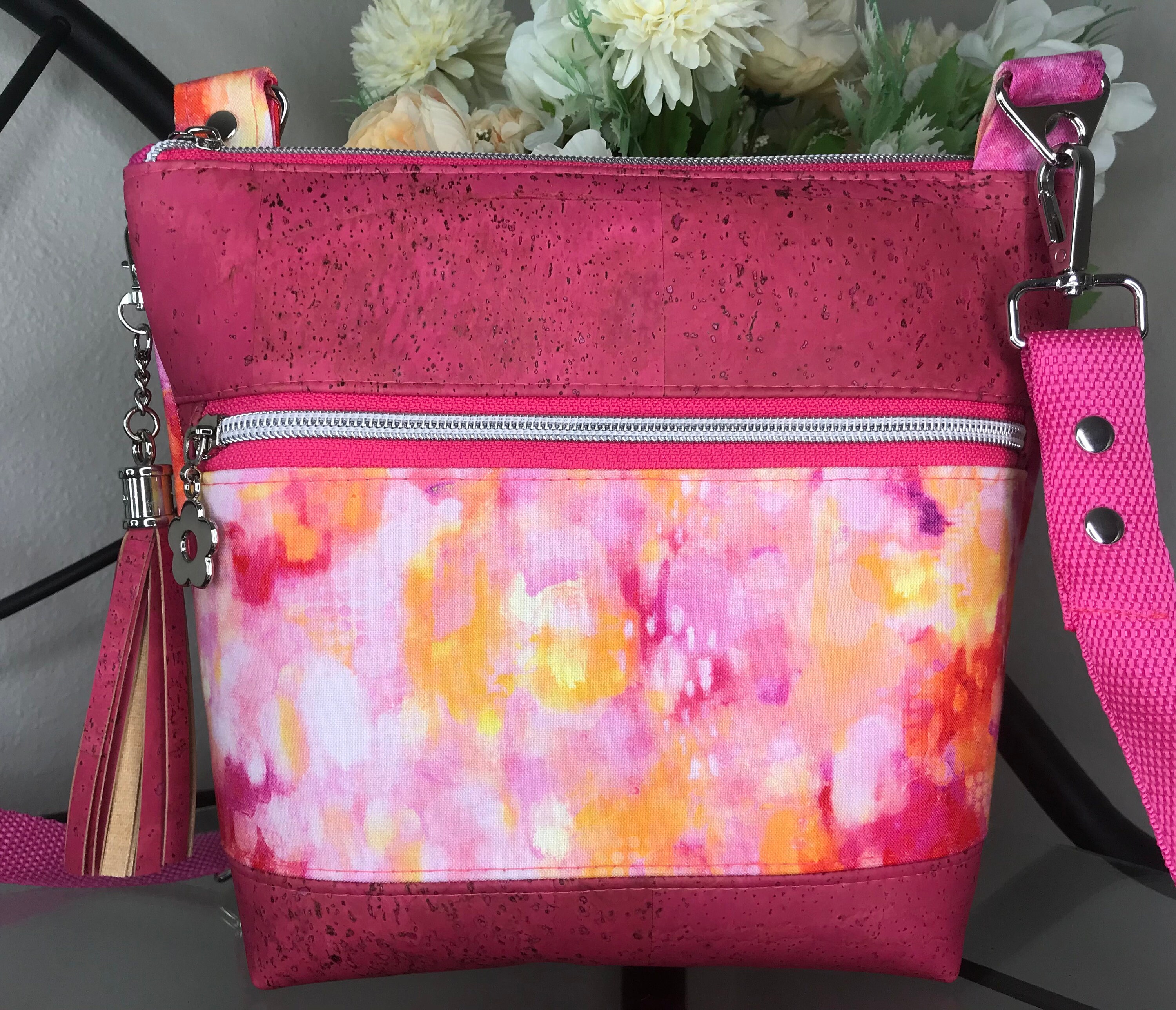 Pink Cork & Cotton Crossbody Bag Sling Bag Cork Crossbody Bag Vegan