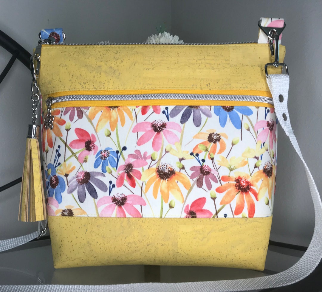 Yellow Cork & Cotton Crossbody Bag Sling Bag Cork Crossbody Bag Purse