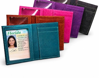 Slim Cork Bifold Wallet | Minimalist Vegan Card Holder, Handmade Florida Cork Wallet for Women | Small Travel Wallet