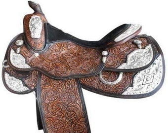 western show saddle horse tack Silver Premium Genuine Cowhide Leather Western Pleasure Show Horse Saddle all size 10 to 18 inch free ship