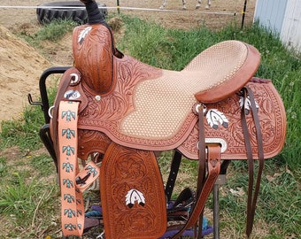 premium western brown show barrel racing roping horse saddle western saddle leather western horse saddle by Zircon Overseas Free Shipping