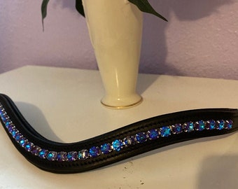 New beautiful leather browband - Black Horse Leather Browband Beautiful Crystal Brow Band by EQUISTALLION
