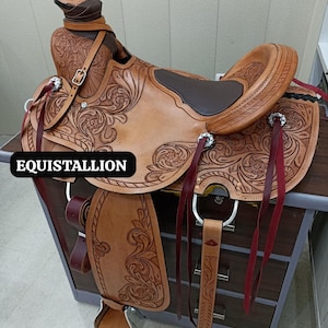 &quot;Equistallion Wade Tree A Fork Premium Western Leder Roping Ranch Arbeit Reiterweg softy gewickelter Sattel Tack Set Reitsattel