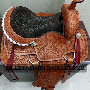 leather western saddle brown western saddle show barrel racingsaddle Horse western Saddle Gaited Bars Memory Foam Padded SEAT Pleasure Trail