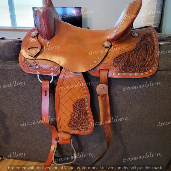 ウエスタンサドル - レザーライニングサドル シルバーコンチョハード 