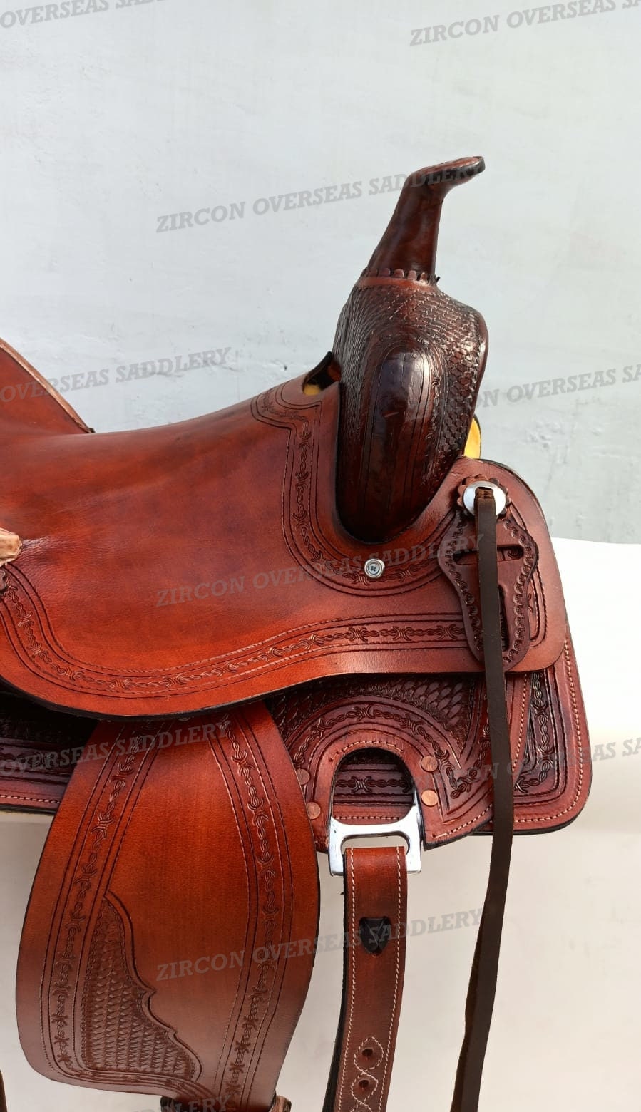 Sella Western Per Barrel Racing In Pelle Premium, Intaglio Basket Weave, Taglie 10-18"