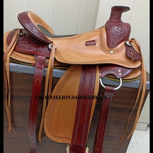 Neue Premium-Leder-Western-Reitsättel Western Wade Ein Folk-Baum-Ranch Roper Pferdesattel Tack Dual-Ton-Farbton Passender Hinten Cinch
