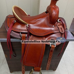 western saddle premium horse tack saddles horse saddle wade Western Brown Leather Hand carved Roper Ranch Saddle free ship by EQUISTALLION