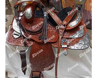 western saddle  Western Pleasure Cowhide Genuine Leather Silver Show Horse Riding Saddle Premium Leather Western Saddle