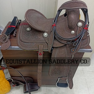 Leder Western Fassrennen Reiten Sattel Abseilen ranch harter Sitz Leder Roughout Sattel Tack Set