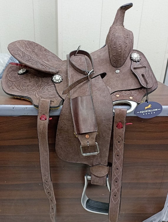 革製のウエスタン乗馬バレルレーシング牧場ローピングサドル、マッチ 