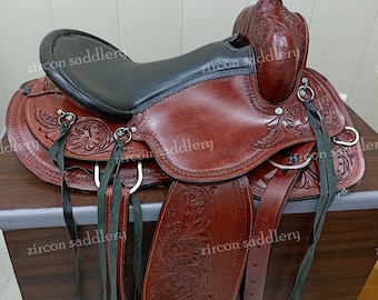 western saddle pleasure trail saddle comfy western horse saddle tack set premium hand carved leather comfy Padded seat by EQUISTALLION