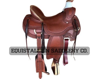 Selle Roper Ranch Western marron en cuir brut sculpté à la main 14