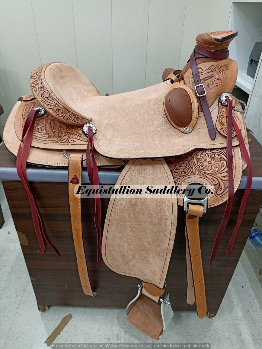 Selle Western Rigide En Cuir Sculpté Main Roper Ranch Taille 15 Pouces